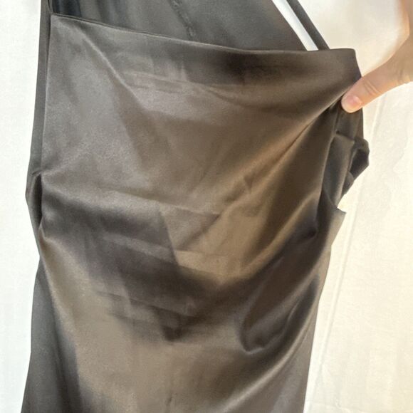 Women’s Unbranded One Shoulder Black Slip Dress Thigh High Slit Size Small - Picture 11 of 15
